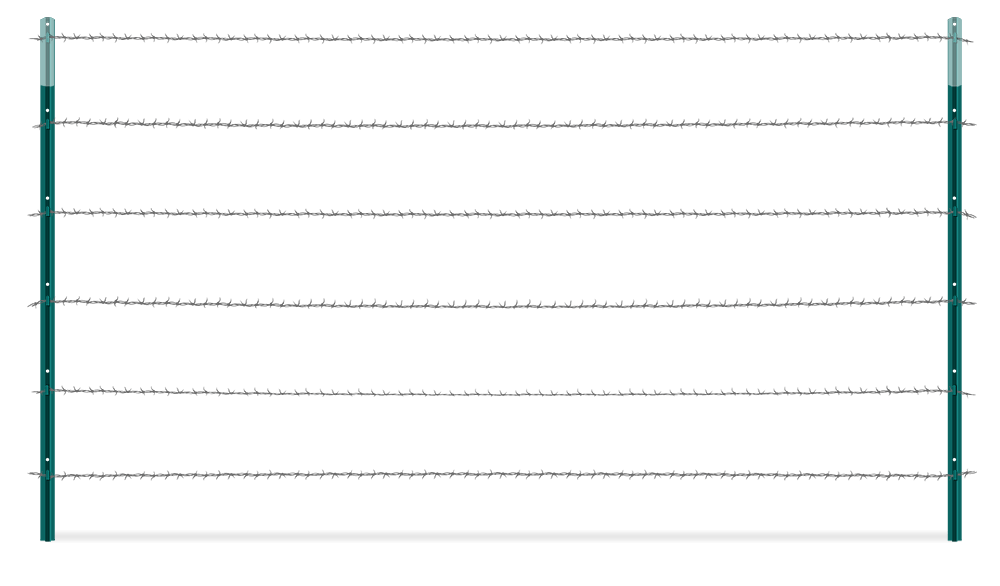 Barbed wire T-post fence with H-brace for farms in the Lake County, IL area.