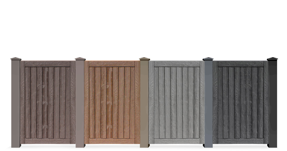 Rendered graphic of SimTek Breckenridge style fence color options