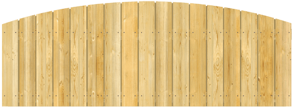Detailed close up view of wood fence top with Convex Pickets